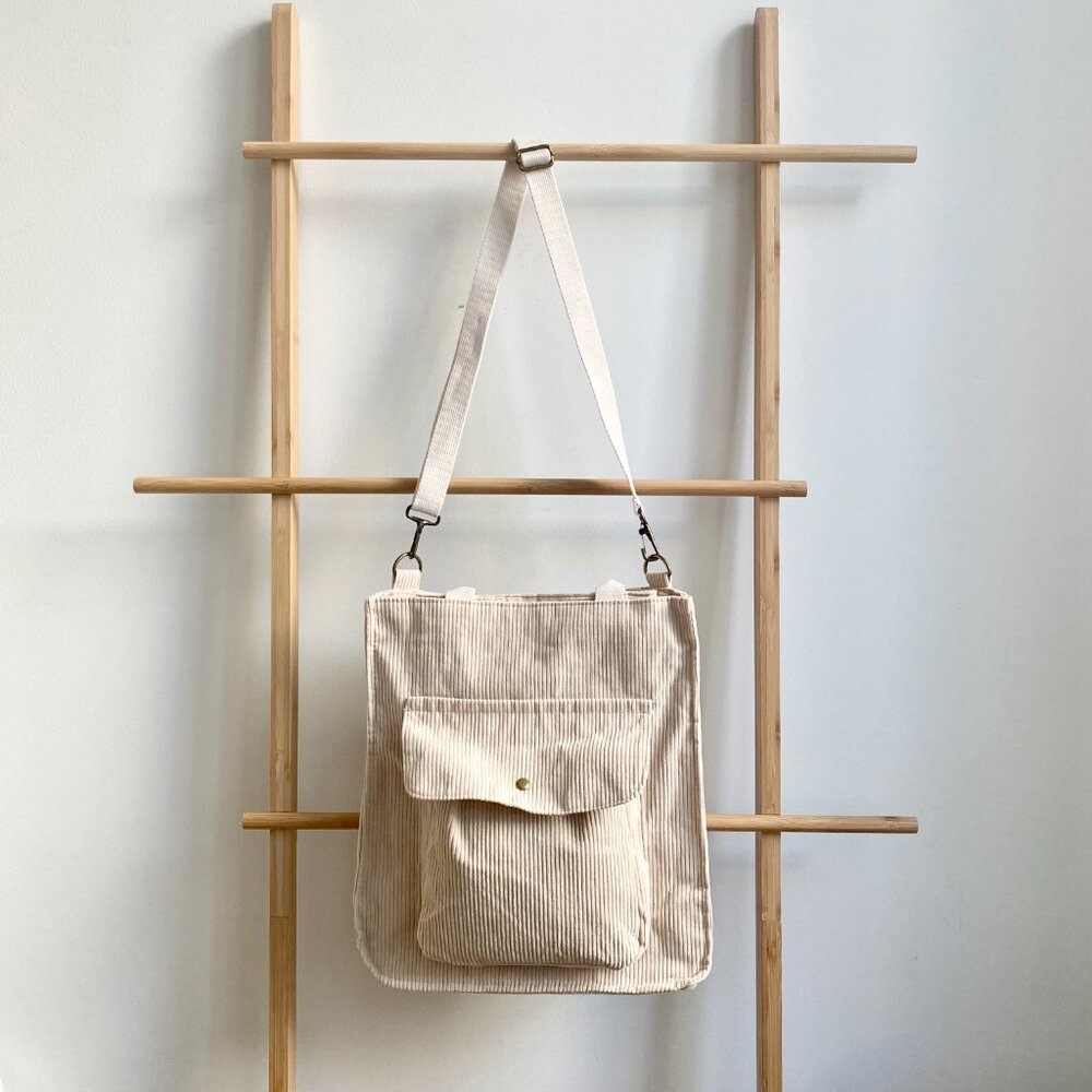 Corduroy Tote Bag with magnetic closure| Retro tote bag | Cute Tote Bag Capsule - Picture 15 of 15